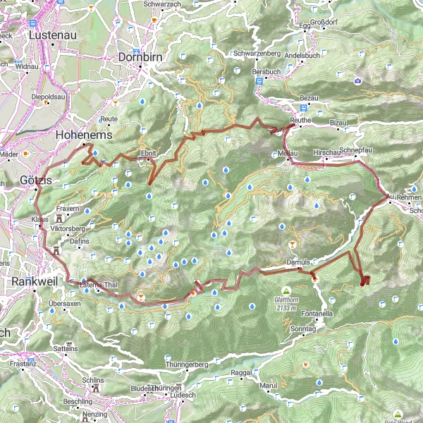 Miniaturekort af cykelinspirationen "Gruscykelrute til Damüls" i Vorarlberg, Austria. Genereret af Tarmacs.app cykelruteplanlægger