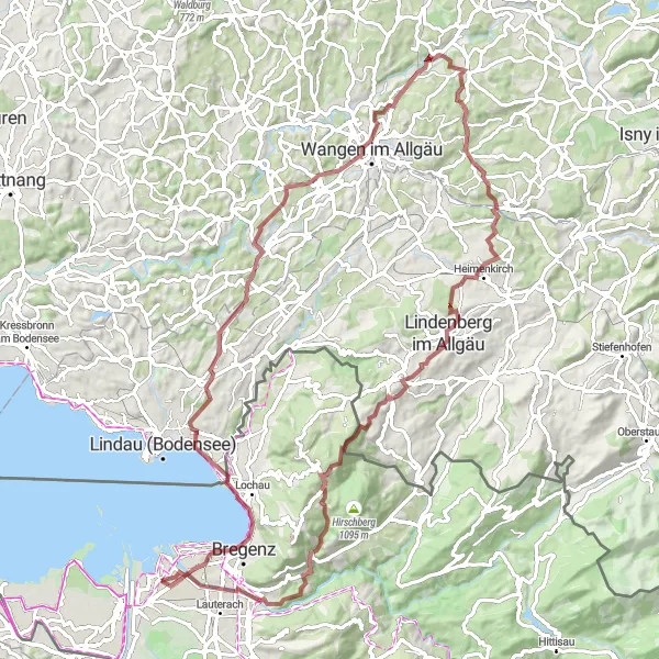 Karttaminiaatyyri "Sykli Neuravensburgin kautta" pyöräilyinspiraatiosta alueella Vorarlberg, Austria. Luotu Tarmacs.app pyöräilyreittisuunnittelijalla