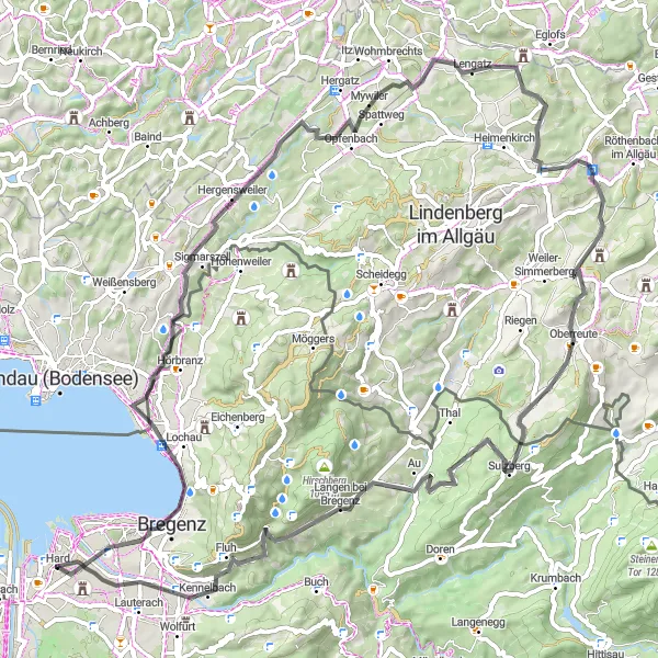 Map miniature of "Breathtaking Panoramas and Charming Villages" cycling inspiration in Vorarlberg, Austria. Generated by Tarmacs.app cycling route planner