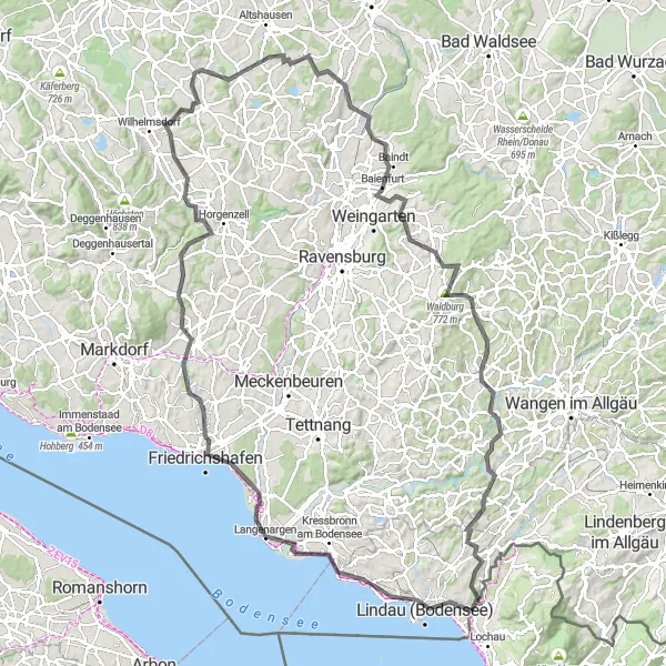 Zemljevid v pomanjšavi "Raziščite čudovite pokrajine blizu Hörbranza" kolesarske inspiracije v Vorarlberg, Austria. Generirano z načrtovalcem kolesarskih poti Tarmacs.app