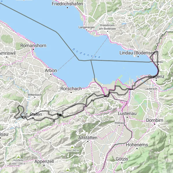 Miniaturní mapa "Road Cyklotrasa Hörbranz - Rheineck" inspirace pro cyklisty v oblasti Vorarlberg, Austria. Vytvořeno pomocí plánovače tras Tarmacs.app