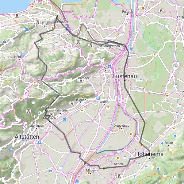 Miniaturekort af cykelinspirationen "Racercykel tur langs Rhein til Lustenau" i Vorarlberg, Austria. Genereret af Tarmacs.app cykelruteplanlægger