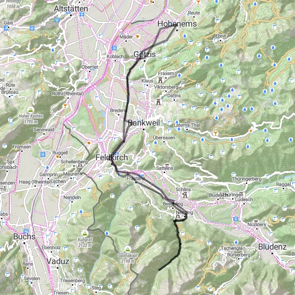Miniatura della mappa di ispirazione al ciclismo "Scenic Ride to Burgruine Sigberg" nella regione di Vorarlberg, Austria. Generata da Tarmacs.app, pianificatore di rotte ciclistiche