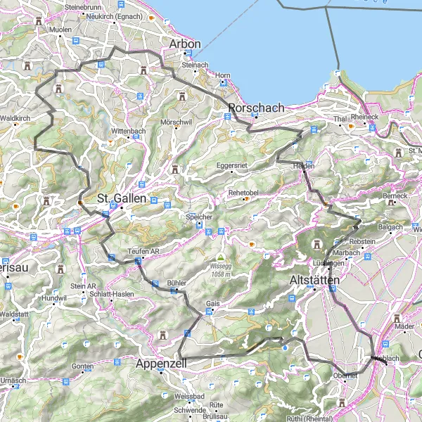 Miniatura mapy "Ekscytująca wyprawa rowerowa wokół Koblach" - trasy rowerowej w Vorarlberg, Austria. Wygenerowane przez planer tras rowerowych Tarmacs.app