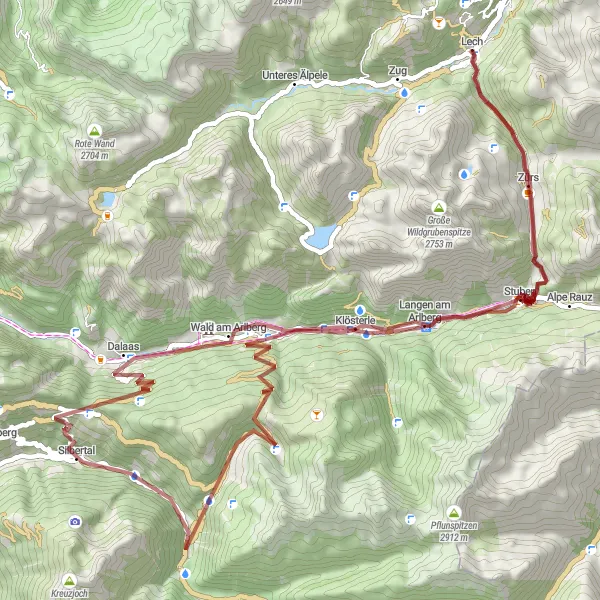 Kartminiatyr av "Offroad-äventyr nära Lech" cykelinspiration i Vorarlberg, Austria. Genererad av Tarmacs.app cykelruttplanerare