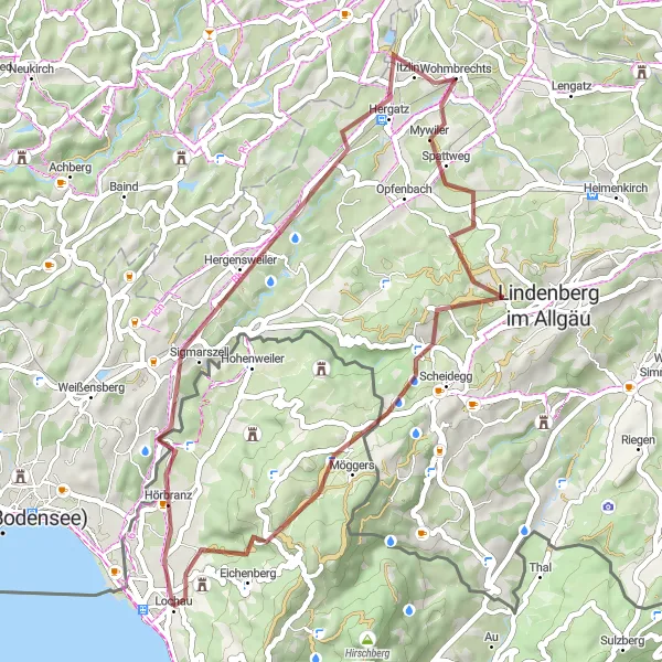 Miniatura mapy "Trasa Gravel Hergensweiler-Drei Eichen" - trasy rowerowej w Vorarlberg, Austria. Wygenerowane przez planer tras rowerowych Tarmacs.app