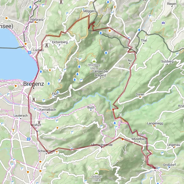 Map miniature of "Vorarlberg Gravel Escape" cycling inspiration in Vorarlberg, Austria. Generated by Tarmacs.app cycling route planner