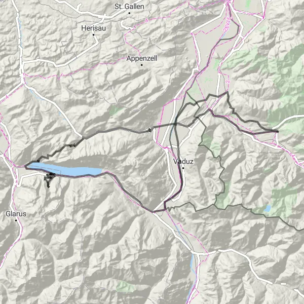 Miniatura mapy "Trasa szosowa do Sargans" - trasy rowerowej w Vorarlberg, Austria. Wygenerowane przez planer tras rowerowych Tarmacs.app
