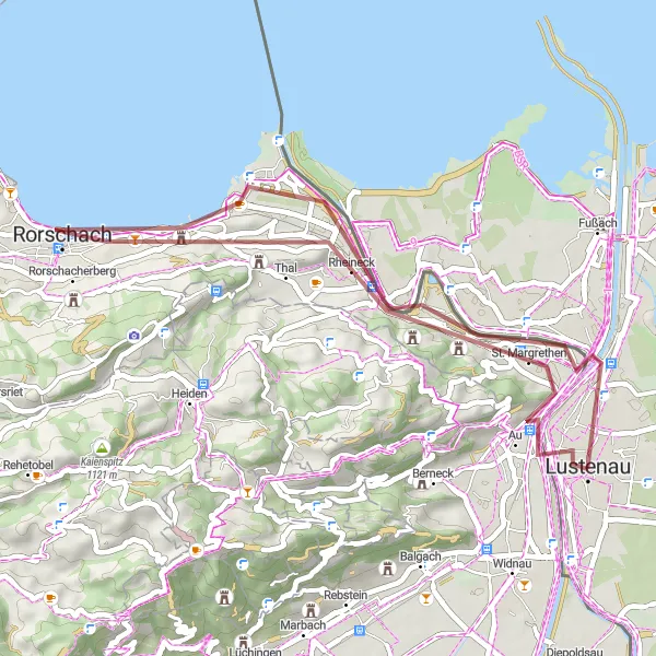 Map miniature of "Lustenau Gaißau Rorschach Aussichtsplattform Au" cycling inspiration in Vorarlberg, Austria. Generated by Tarmacs.app cycling route planner