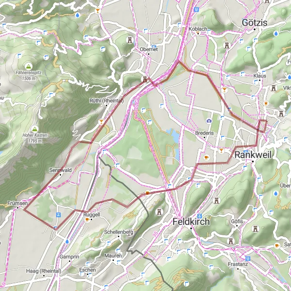Map miniature of "Ardetzenberg to Sulz Gravel Route" cycling inspiration in Vorarlberg, Austria. Generated by Tarmacs.app cycling route planner