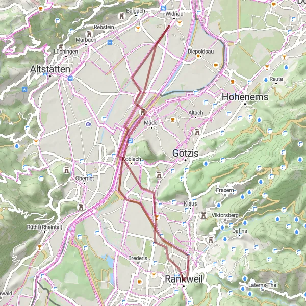 Zemljevid v pomanjšavi "Rankweil - Mäder - Rankweil" kolesarske inspiracije v Vorarlberg, Austria. Generirano z načrtovalcem kolesarskih poti Tarmacs.app