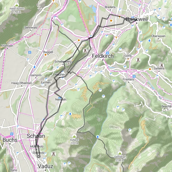 Map miniature of "Scenic Road Loop" cycling inspiration in Vorarlberg, Austria. Generated by Tarmacs.app cycling route planner