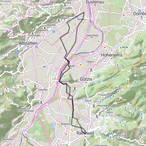 Miniatura mapy "Trasa A-road" - trasy rowerowej w Vorarlberg, Austria. Wygenerowane przez planer tras rowerowych Tarmacs.app