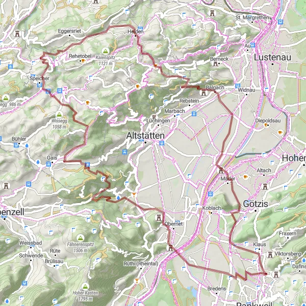 Miniatura della mappa di ispirazione al ciclismo "Gravel Tour delle Montagne Vorarlberg" nella regione di Vorarlberg, Austria. Generata da Tarmacs.app, pianificatore di rotte ciclistiche