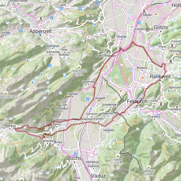 Zemljevid v pomanjšavi "Raznolika kolesarska avantura skozi Vorarlberg" kolesarske inspiracije v Vorarlberg, Austria. Generirano z načrtovalcem kolesarskih poti Tarmacs.app