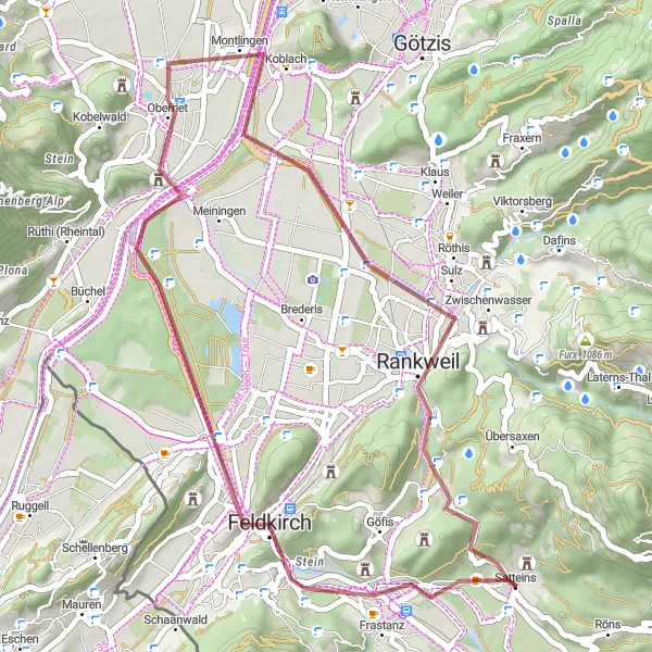 Map miniature of "Frastanz and Rankweil Gravel Adventure" cycling inspiration in Vorarlberg, Austria. Generated by Tarmacs.app cycling route planner