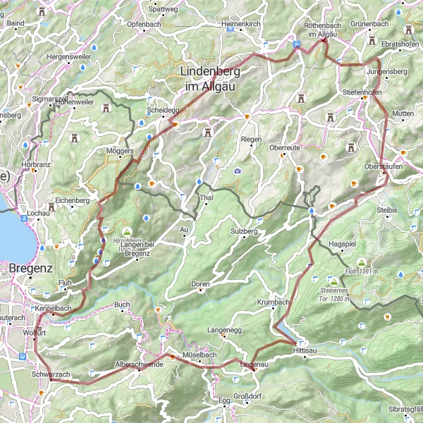 Miniatua del mapa de inspiración ciclista "Ruta de grava en las montañas de Vorarlberg" en Vorarlberg, Austria. Generado por Tarmacs.app planificador de rutas ciclistas