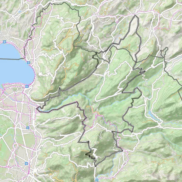 Mapa miniatúra "Cestný výlet cez Lorenapass a Alemannenschanze Turm" cyklistická inšpirácia v Vorarlberg, Austria. Vygenerované cyklistickým plánovačom trás Tarmacs.app