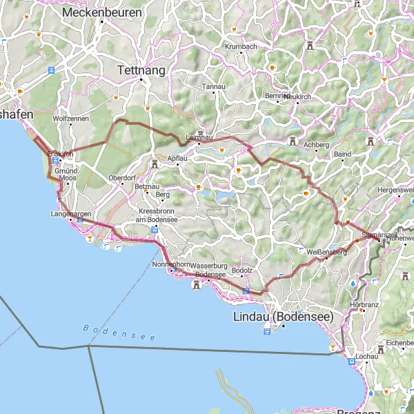 Mapa miniatúra "Short Gravel Loop" cyklistická inšpirácia v Vorarlberg, Austria. Vygenerované cyklistickým plánovačom trás Tarmacs.app