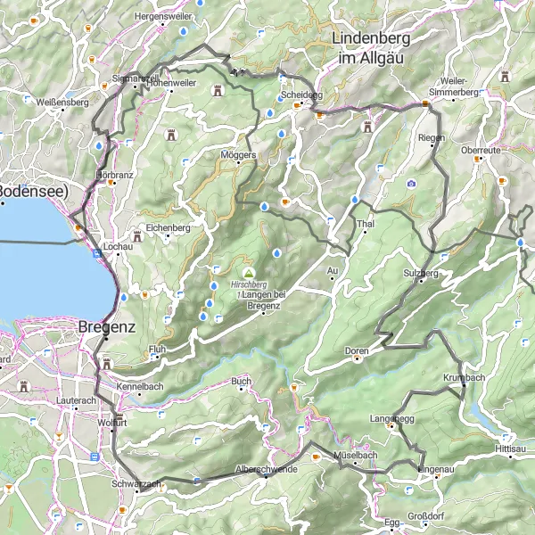 Miniaturekort af cykelinspirationen "Asfaltcykelrute gennem Bregenz og Egghalden" i Vorarlberg, Austria. Genereret af Tarmacs.app cykelruteplanlægger