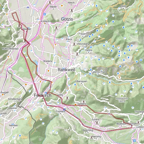 Map miniature of "The Gravel Adventure" cycling inspiration in Vorarlberg, Austria. Generated by Tarmacs.app cycling route planner