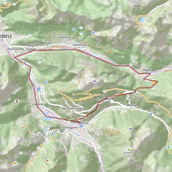 Karttaminiaatyyri "Vandans - Landschrofen-Känzili Gravel Tour" pyöräilyinspiraatiosta alueella Vorarlberg, Austria. Luotu Tarmacs.app pyöräilyreittisuunnittelijalla