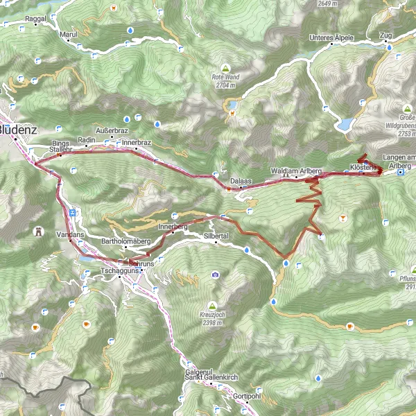 Karttaminiaatyyri "Vandans - Landschrofen-Känzili - Vandans" pyöräilyinspiraatiosta alueella Vorarlberg, Austria. Luotu Tarmacs.app pyöräilyreittisuunnittelijalla