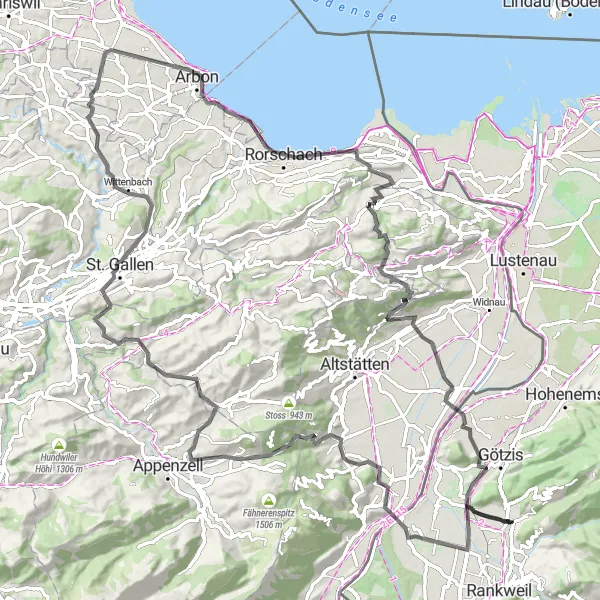Karttaminiaatyyri "Blattenberg-Kummenberg-reitti" pyöräilyinspiraatiosta alueella Vorarlberg, Austria. Luotu Tarmacs.app pyöräilyreittisuunnittelijalla