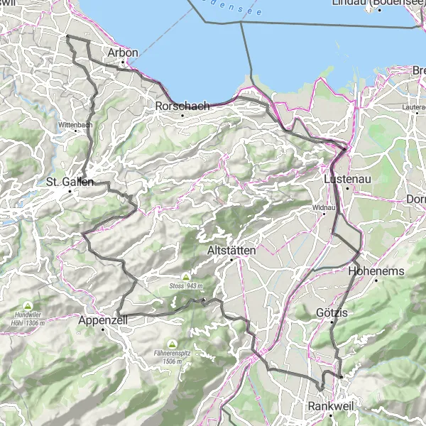 Map miniature of "Road Cycling Expedition" cycling inspiration in Vorarlberg, Austria. Generated by Tarmacs.app cycling route planner