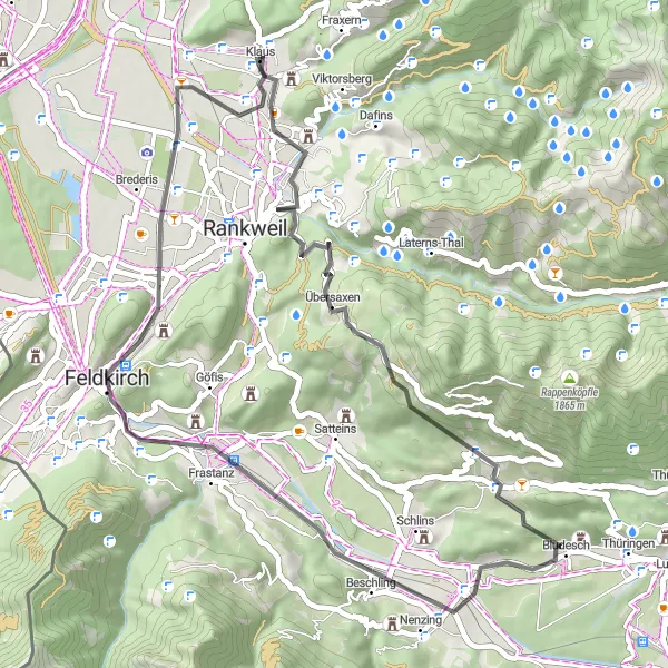 Kartminiatyr av "Vorarlberg Historiska Vägar" cykelinspiration i Vorarlberg, Austria. Genererad av Tarmacs.app cykelruttplanerare