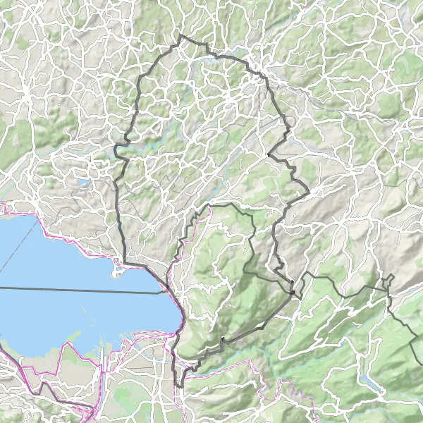 Miniatua del mapa de inspiración ciclista "Exploración en Carretera a través de Marienberg y Langen bei Bregenz" en Vorarlberg, Austria. Generado por Tarmacs.app planificador de rutas ciclistas