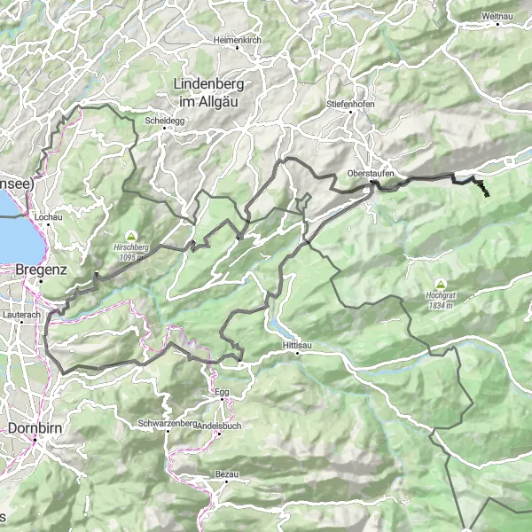 Map miniature of "The Ultimate Alpine Adventure" cycling inspiration in Vorarlberg, Austria. Generated by Tarmacs.app cycling route planner