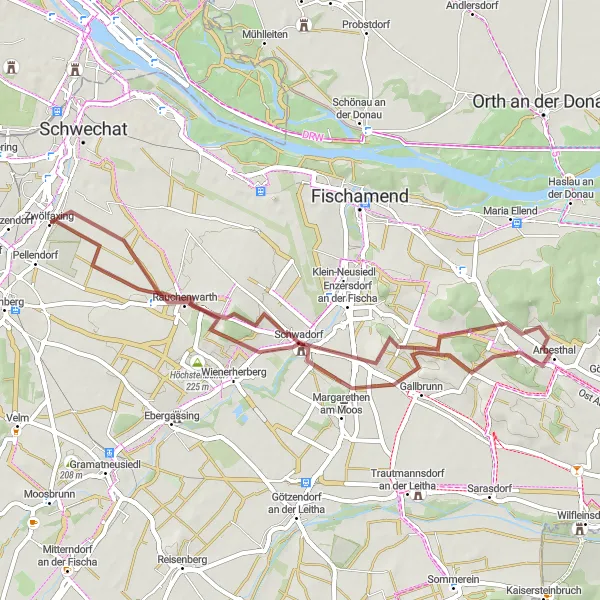 Map miniature of "Gravel Cycling Adventure" cycling inspiration in Wien, Austria. Generated by Tarmacs.app cycling route planner