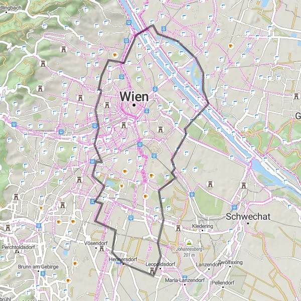 Miniaturekort af cykelinspirationen "Meidling til Leopoldsdorf Road Cykeltur" i Wien, Austria. Genereret af Tarmacs.app cykelruteplanlægger