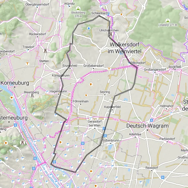 Miniatura della mappa di ispirazione al ciclismo "Giro in bicicletta da Floridsdorf a Donauturm" nella regione di Wien, Austria. Generata da Tarmacs.app, pianificatore di rotte ciclistiche