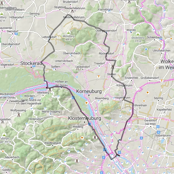 Map miniature of "Floridsdorf to Brigittenau Loop" cycling inspiration in Wien, Austria. Generated by Tarmacs.app cycling route planner