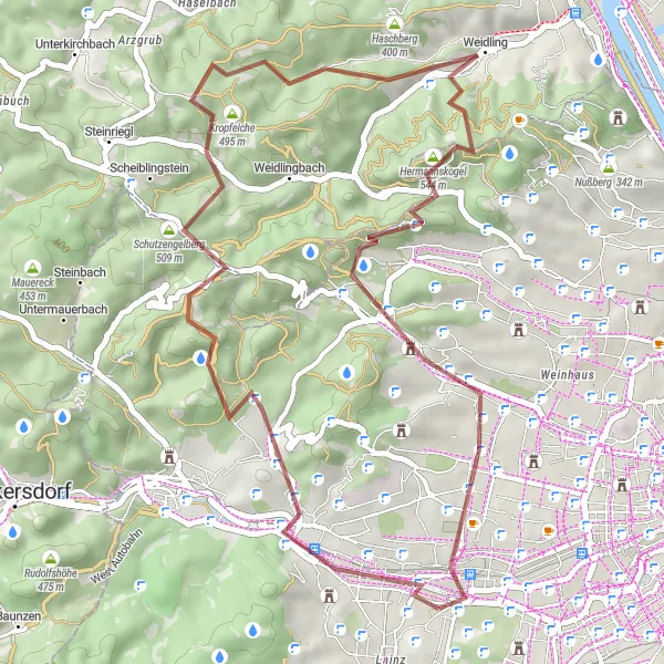 Karten-Miniaturansicht der Radinspiration "Gravel-Route durch Hietzing und Umgebung" in Wien, Austria. Erstellt vom Tarmacs.app-Routenplaner für Radtouren