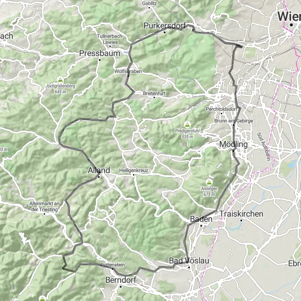 Mapa miniatúra "Históricka cesta do Berndorfu" cyklistická inšpirácia v Wien, Austria. Vygenerované cyklistickým plánovačom trás Tarmacs.app