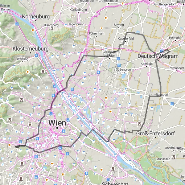 Zemljevid v pomanjšavi "Razgibana pot okoli Schonbrunn Palace" kolesarske inspiracije v Wien, Austria. Generirano z načrtovalcem kolesarskih poti Tarmacs.app