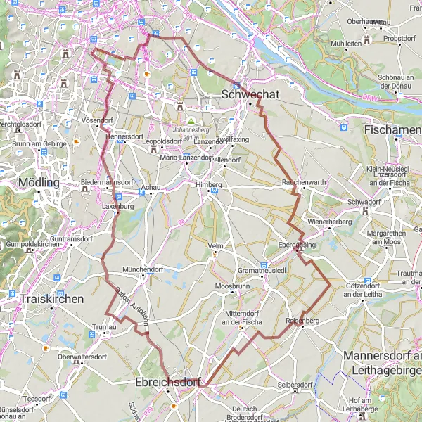 Miniaturní mapa "Zelená oáza Wienerberg a historie Schwechat" inspirace pro cyklisty v oblasti Wien, Austria. Vytvořeno pomocí plánovače tras Tarmacs.app