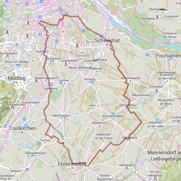 Map miniature of "Vienna Gravel Expedition" cycling inspiration in Wien, Austria. Generated by Tarmacs.app cycling route planner