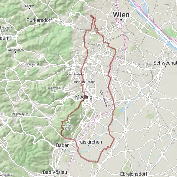 Miniatura mapy "Wycieczka do Mödling" - trasy rowerowej w Wien, Austria. Wygenerowane przez planer tras rowerowych Tarmacs.app