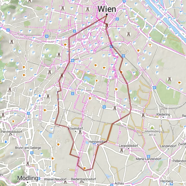 Karten-Miniaturansicht der Radinspiration "Erlebnisreiche Gravel-Tour rund um Wien" in Wien, Austria. Erstellt vom Tarmacs.app-Routenplaner für Radtouren