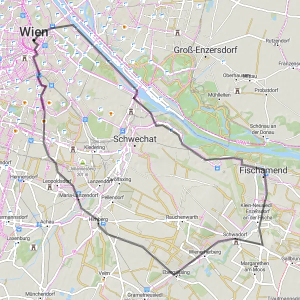 Miniature de la carte de l'inspiration cycliste "Les Trésors Cachés de Vienne" dans la Wien, Austria. Générée par le planificateur d'itinéraire cycliste Tarmacs.app