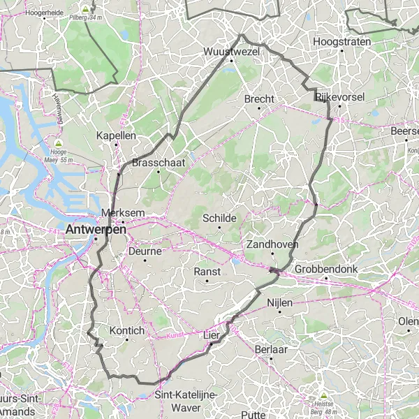 Miniatuurkaart van de fietsinspiratie "Epische wegfietsroute van Aartselaar naar Reet" in Prov. Antwerpen, Belgium. Gemaakt door de Tarmacs.app fietsrouteplanner