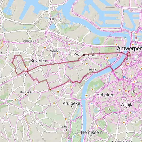 Map miniature of "Antwerpen Countryside Escape" cycling inspiration in Prov. Antwerpen, Belgium. Generated by Tarmacs.app cycling route planner