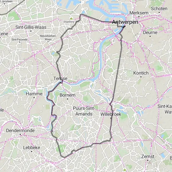 Map miniature of "Countryside Charm" cycling inspiration in Prov. Antwerpen, Belgium. Generated by Tarmacs.app cycling route planner