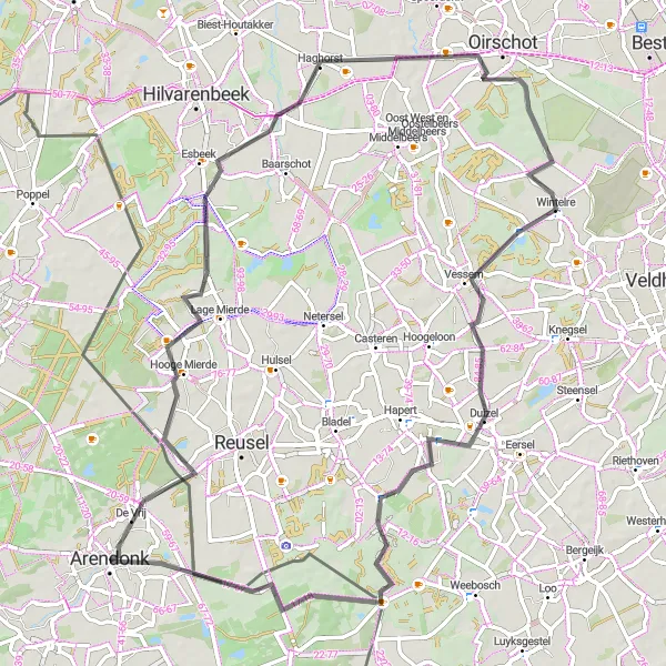 Miniatuurkaart van de fietsinspiratie "76 km wegroute langs Vogel observatiescherm en Duizel" in Prov. Antwerpen, Belgium. Gemaakt door de Tarmacs.app fietsrouteplanner