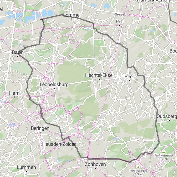 Miniature de la carte de l'inspiration cycliste "La Boucle de la Diversité Naturelle" dans la Prov. Antwerpen, Belgium. Générée par le planificateur d'itinéraire cycliste Tarmacs.app