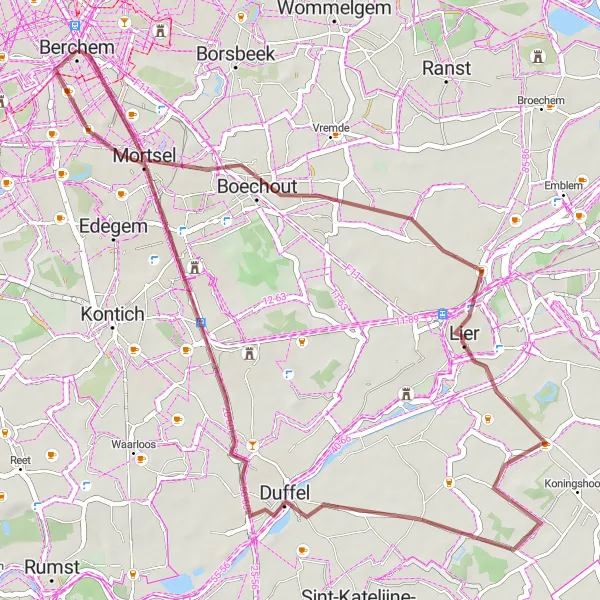 Karten-Miniaturansicht der Radinspiration "Rundfahrt durch Lier, Duffel und Hove" in Prov. Antwerpen, Belgium. Erstellt vom Tarmacs.app-Routenplaner für Radtouren